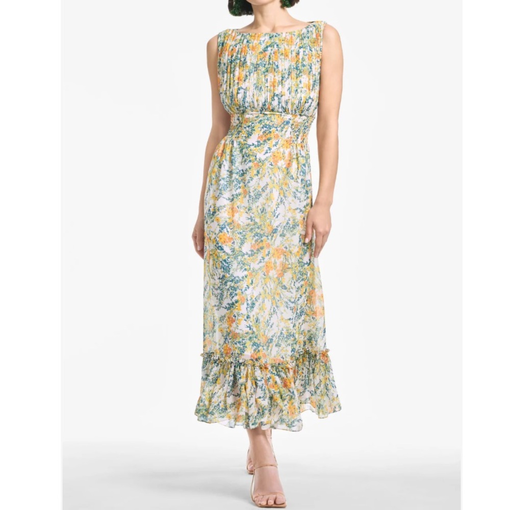 NWT SACHIN + BABI Anastasia Dress Sunshine/Teal Bouquet Midi Floral Dress 2